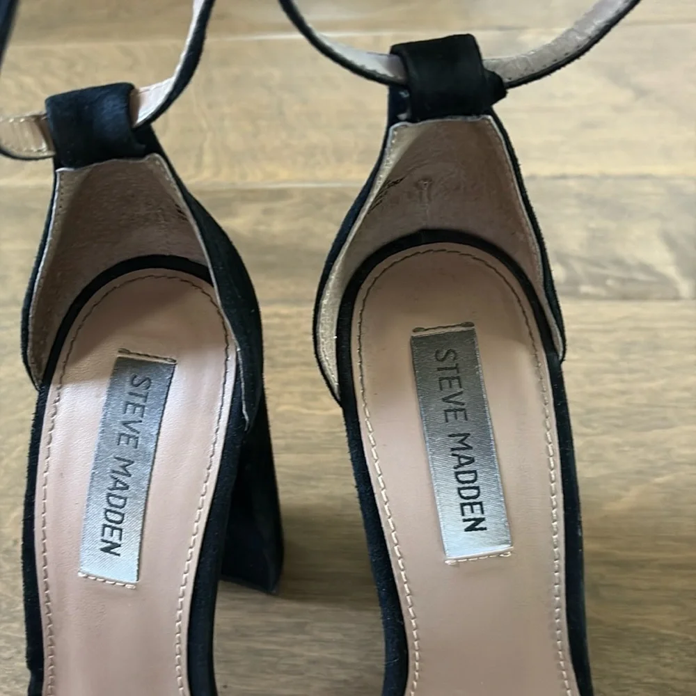 Steve Madden Carrson Leather Black Ankle Strap High Heel Sandals Size 9